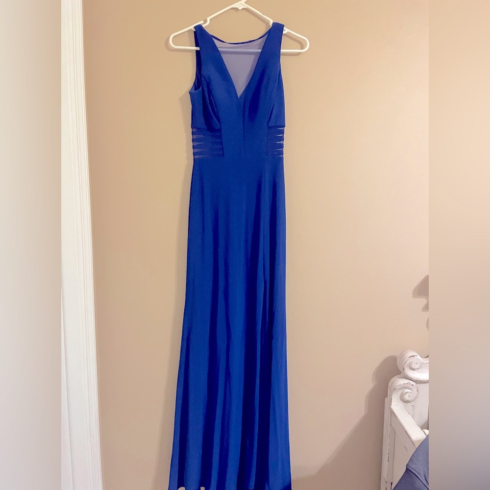 Morgan & co royal blue formal maxi dress with 1 slit. Size 1 women